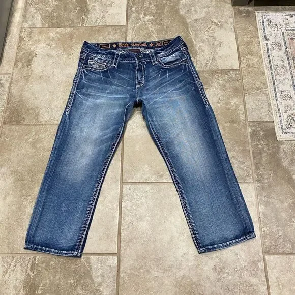 Rock Revival Linne Easy Crop Jeans 29x24 Distressed Stretch Denim EUC - Picture 3 of 14